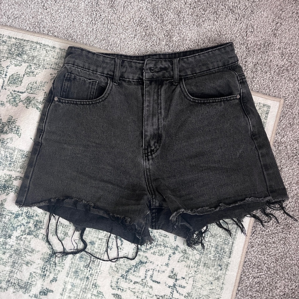 SHEIN Charcoal Jean Shorts with Frayed Hem
